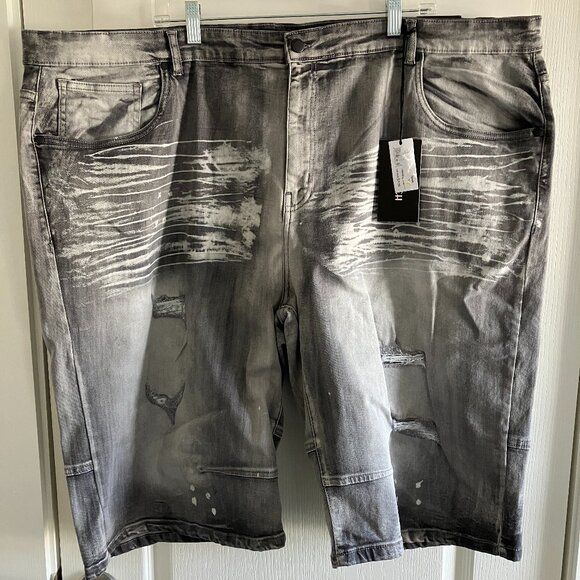Legendary Status Grey Distressed Size 46 Demin Paint Splatter Shorts Grunge Goth - Picture 1 of 12